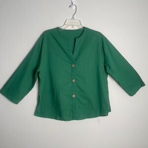 Green Button-Front Pullover Women's Blouse